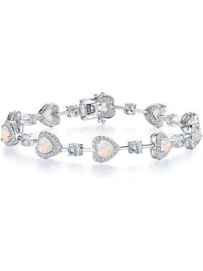 Gemlanto Women's Opal Silver Gemstone Heart Bracelet luxury Fashion Fine Jewelry
